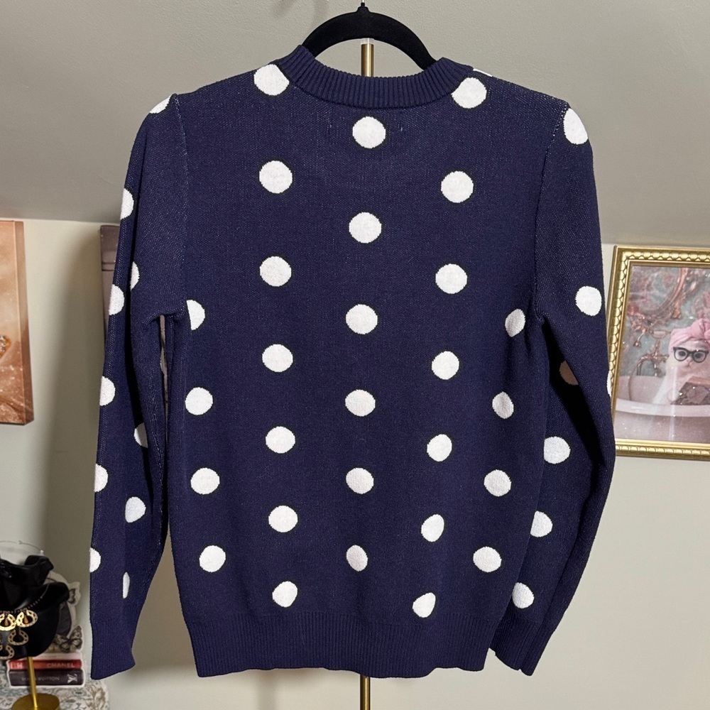EUC Elegant Navy Polka Dot Sweater Great Quality and On Trend - Picture 2 of 5